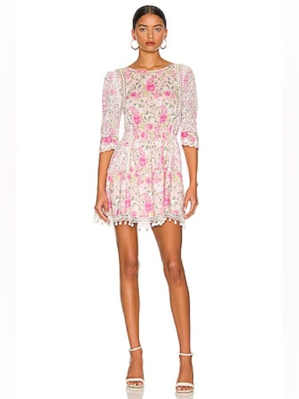 LoveShackFancy Novalie Floral Lace Mini Dress Ruffle Embroidered Pink Size xs